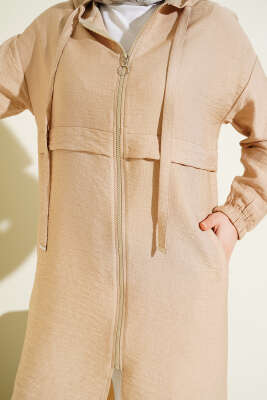 Kapüşonlu Fermuar Detaylı Araboy Kap Bej - Dış Giyim&Mont
