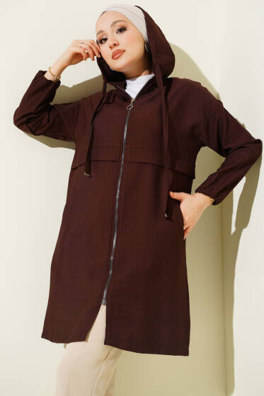 Kapüşonlu Fermuar Detaylı Araboy Kap Kahve - Dış Giyim&Mont