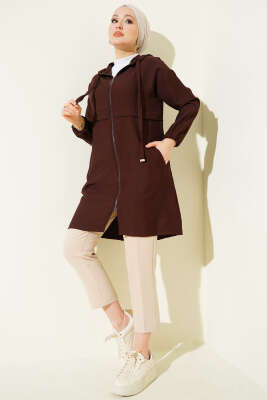 Kapüşonlu Fermuar Detaylı Araboy Kap Kahve - Dış Giyim&Mont