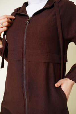 Kapüşonlu Fermuar Detaylı Araboy Kap Kahve - Dış Giyim&Mont