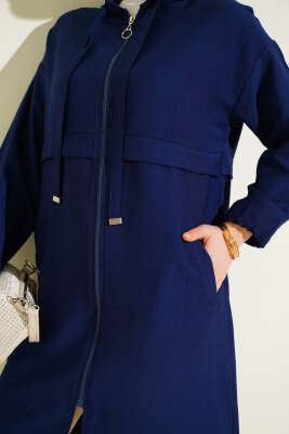 Kapüşonlu Fermuar Detaylı Araboy Kap Lacivert - Dış Giyim&Mont