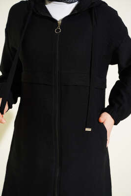 Kapüşonlu Fermuar Detaylı Araboy Kap Siyah - Dış Giyim&Mont