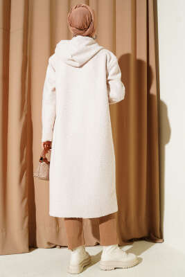 Kapüşonlu Fermuarlı Buklet Kap Bej - Dış Giyim&Mont