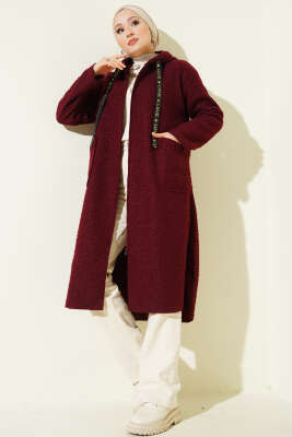 Kapüşonlu Fermuarlı Buklet Kap Bordo - Dış Giyim&Mont