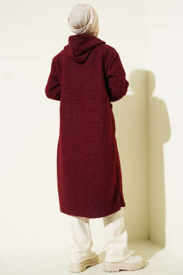 Kapüşonlu Fermuarlı Buklet Kap Bordo - Dış Giyim&Mont