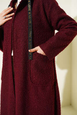 Kapüşonlu Fermuarlı Buklet Kap Bordo - Dış Giyim&Mont