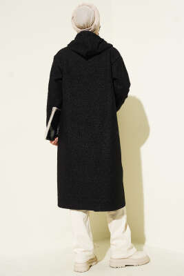 Kapüşonlu Fermuarlı Buklet Kap Siyah - Dış Giyim&Mont