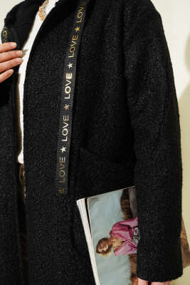 Kapüşonlu Fermuarlı Buklet Kap Siyah - Dış Giyim&Mont