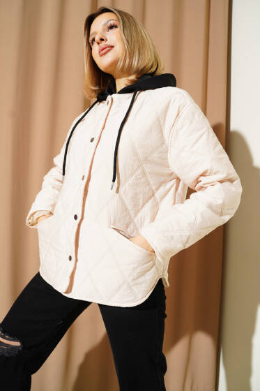 Kapüşonlu Fermuarlı Ceket Taş - Kadın Giyim Modelleri