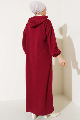 Kapüşonlu Fermuarlı Cepli Ferace Bordo - Yılın Fırsatı