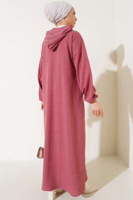 Kapüşonlu Fermuarlı Cepli Ferace Gül Kurusu - Yılın Fırsatı