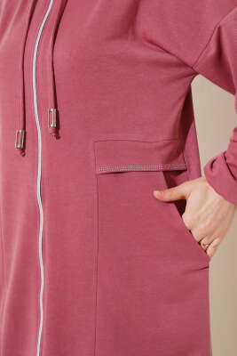 Kapüşonlu Fermuarlı Cepli Ferace Gül Kurusu - Yılın Fırsatı