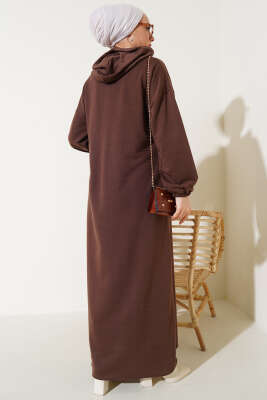 Kapüşonlu Fermuarlı Cepli Ferace Kahve - Yılın Fırsatı