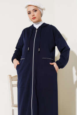 Kapüşonlu Fermuarlı Cepli Ferace Lacivert - Yılın Fırsatı