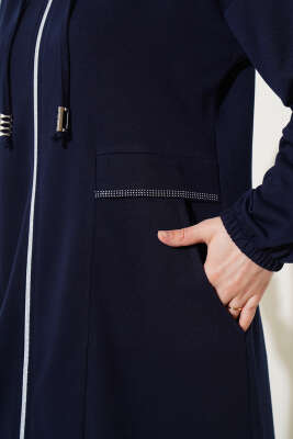 Kapüşonlu Fermuarlı Cepli Ferace Lacivert - Yılın Fırsatı