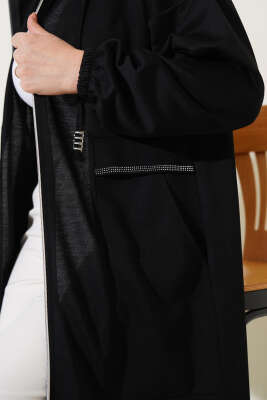 Kapüşonlu Fermuarlı Cepli Ferace Siyah - Yılın Fırsatı