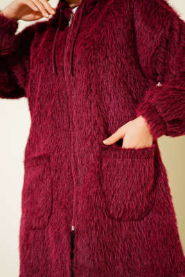 Kapüşonlu Fermuarlı Cepli Hırka Bordo - 500-700 TL Ürünler