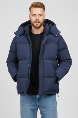 Kapüşonlu Fermuarlı Erkek Şişme Mont Lacivert - BY MAMİ