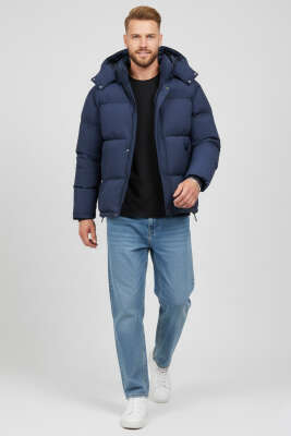 Kapüşonlu Fermuarlı Erkek Şişme Mont Lacivert - Günün Seçilenleri