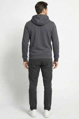 Kapüşonlu Fermuarlı Hırka Füme - Erkek Hırka