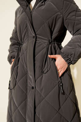 Kapüşonlu Fermuarlı Kapitone Şişme Mont Füme - Mont