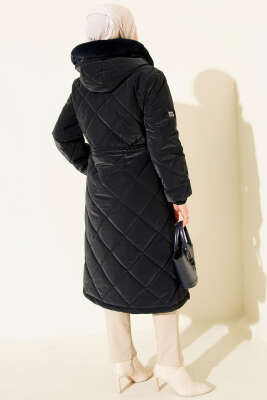 Kapüşonlu Fermuarlı Kapitone Şişme Mont Lacivert - Mont