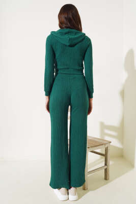 Kapüşonlu Fermuarlı Kısa Hırka Takım Yeşil - Kadın Giyim Modelleri