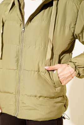 Kapüşonlu Fermuarlı Kısa Şişme Mont Çağla Yeşili - Kadın Giyim Modelleri