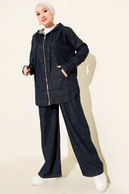 Kapüşonlu Fermuarlı Kot İkili Takım Kot - FEVERAN