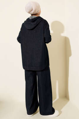 Kapüşonlu Fermuarlı Kot İkili Takım Kot - İkili Takım