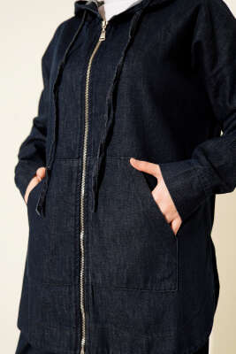 Kapüşonlu Fermuarlı Kot İkili Takım Kot - İkili Takım