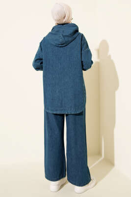 Kapüşonlu Fermuarlı Kot İkili Takım Kot Mavisi - İkili Takım