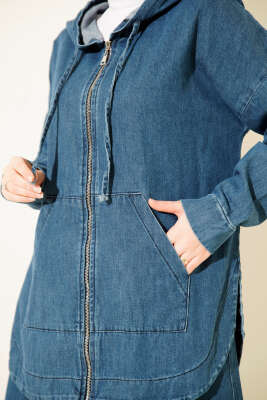 Kapüşonlu Fermuarlı Kot İkili Takım Kot Mavisi - İkili Takım