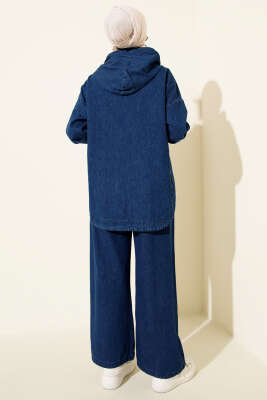 Kapüşonlu Fermuarlı Kot İkili Takım Kot Mavisi - İkili Takım