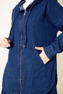 Kapüşonlu Fermuarlı Kot İkili Takım Kot Mavisi - İkili Takım