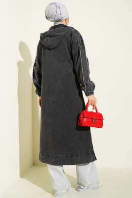 Kapüşonlu Fermuarlı Kot Kap Füme - Dış Giyim&Mont