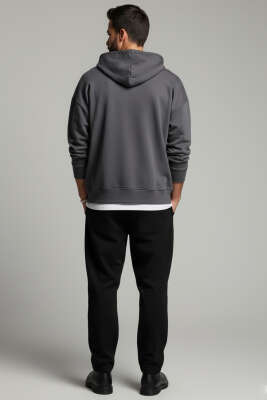 Kapüşonlu Fermuarlı Oversize Erkek Sweatshirt Antrasit - Erkek Sweatshirt