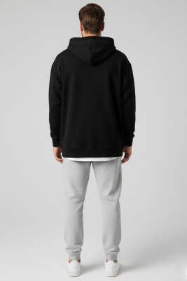 Kapüşonlu Fermuarlı Oversize Erkek Sweatshirt Siyah - Tek Kalanlar