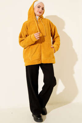 Kapüşonlu Fermuarlı Peluş Mont Hardal - Yılın Fırsatı
