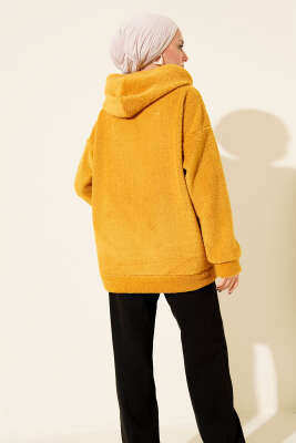 Kapüşonlu Fermuarlı Peluş Mont Hardal - Yılın Fırsatı