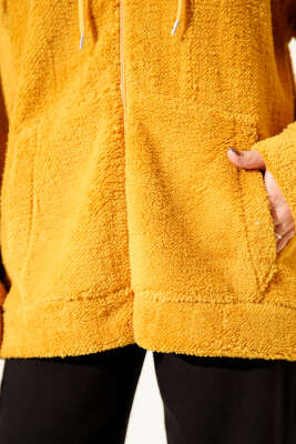 Kapüşonlu Fermuarlı Peluş Mont Hardal - Yılın Fırsatı