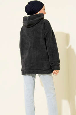 Kapüşonlu Fermuarlı Peluş Mont Kayrak Grisi - Yılın Fırsatı