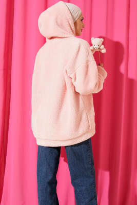 Kapüşonlu Fermuarlı Peluş Mont Pembe - Yılın Fırsatı