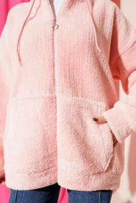 Kapüşonlu Fermuarlı Peluş Mont Pembe - Yılın Fırsatı