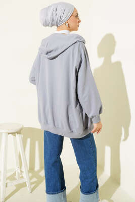 Kapüşonlu Fermuarlı Salaş Hırka Kayrak Grisi - Hırka