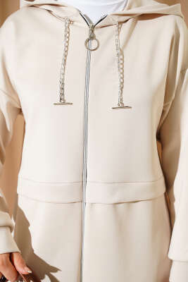 Kapüşonlu Fermuarlı Scuba İkili Takım Bej - Scuba Ürünler