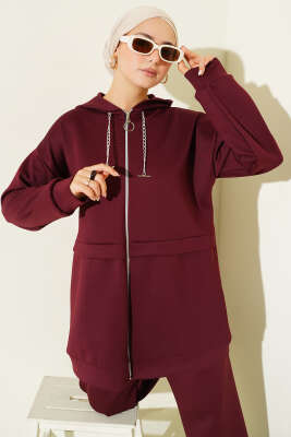 Kapüşonlu Fermuarlı Scuba İkili Takım Bordo - Scuba Ürünler