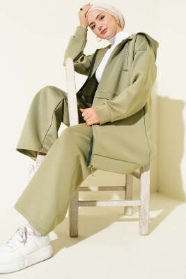 Kapüşonlu Fermuarlı Scuba İkili Takım Çağla Yeşili - NESSİA