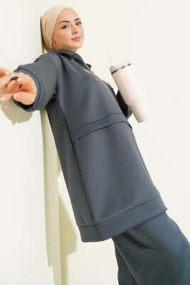 Kapüşonlu Fermuarlı Scuba İkili Takım Füme - Scuba Ürünler