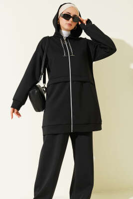Kapüşonlu Fermuarlı Scuba İkili Takım Siyah - Scuba Ürünler